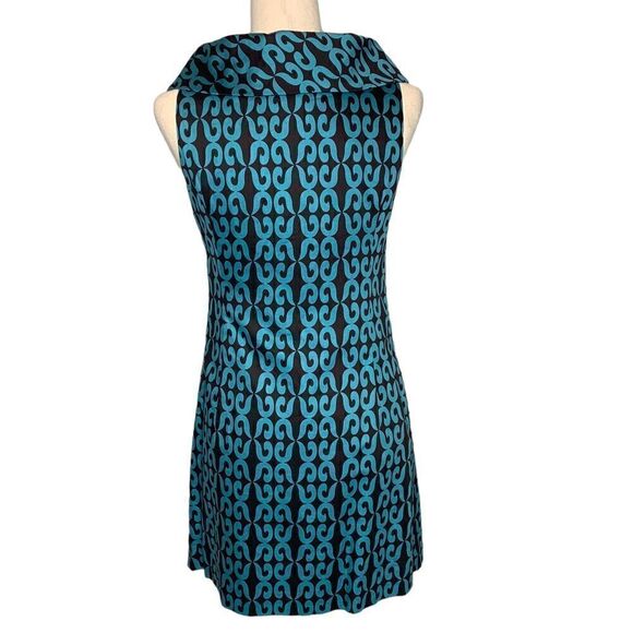 Milly Of New York Blue and Brown Mock Neck Sleeveless Mini Dress | Size 4 - Picture 7 of 9